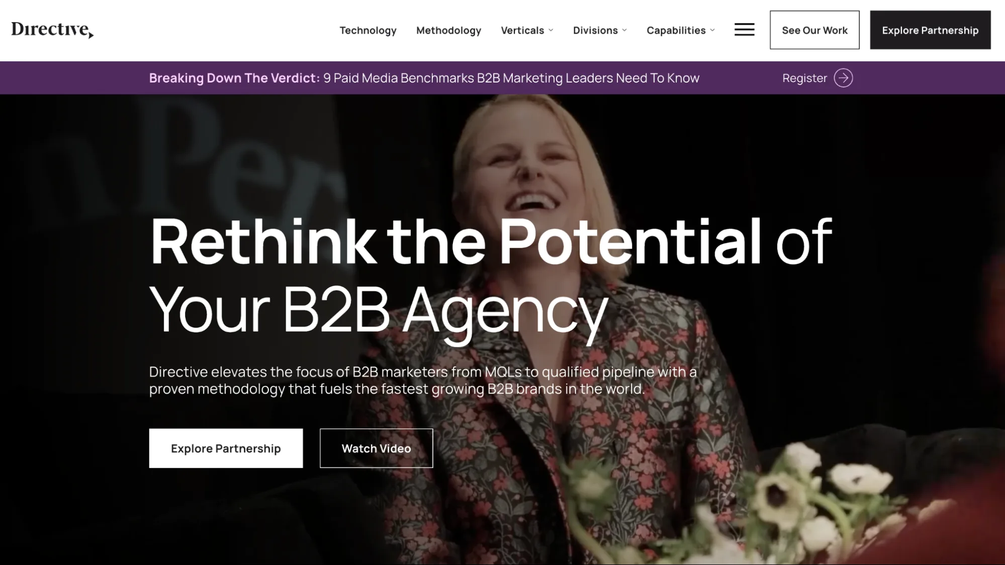 Directive Consulting homepage hero showing the tagline Rethink the Potential of Your B2B Agency