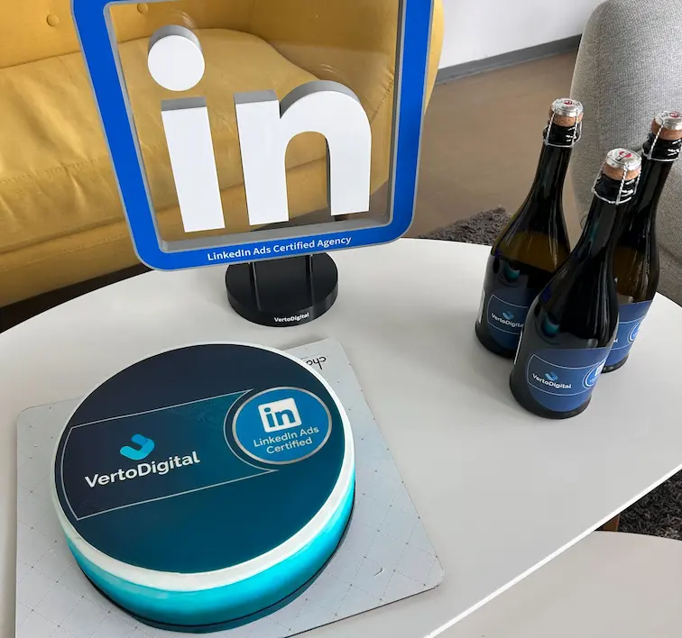 VertoDigital team celebrating the LinkedIn Ads Certified Agency badge