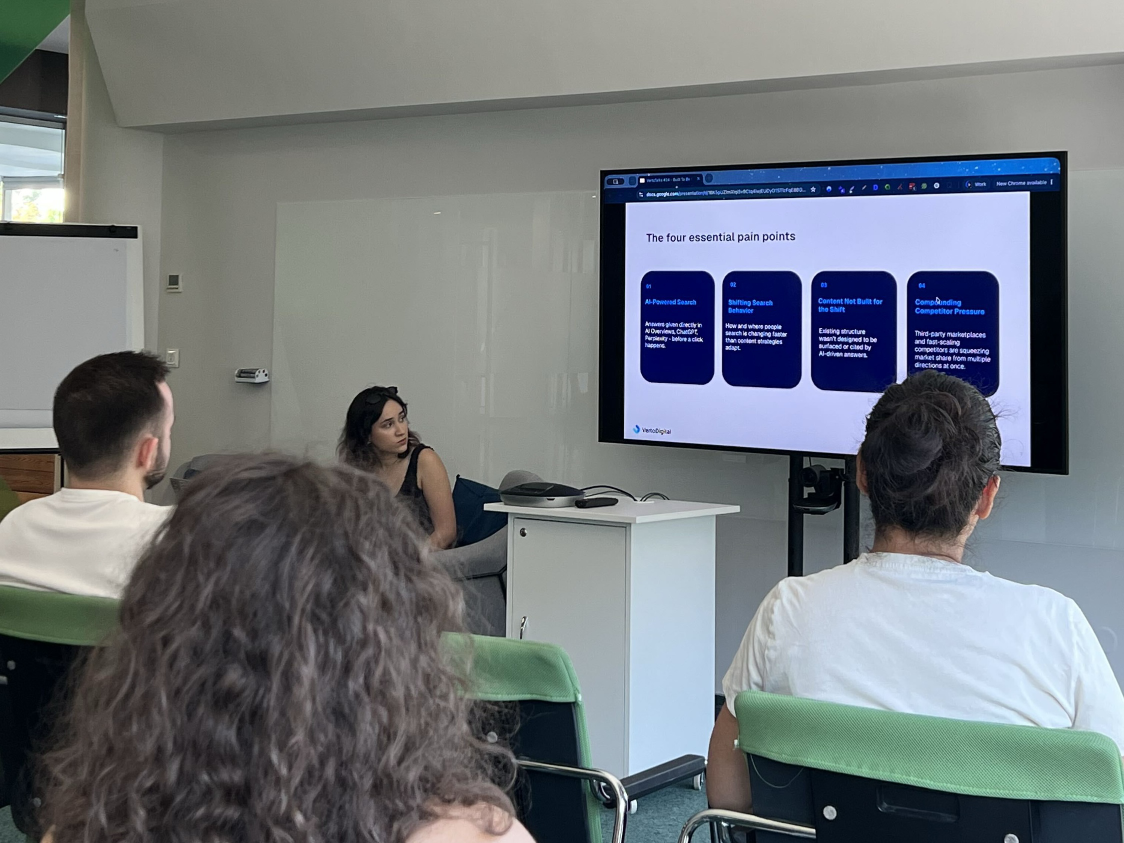 Teodora Koleva presenting Built to Be Cited at VertoTalks #24, Campus X Sofia, August 2026